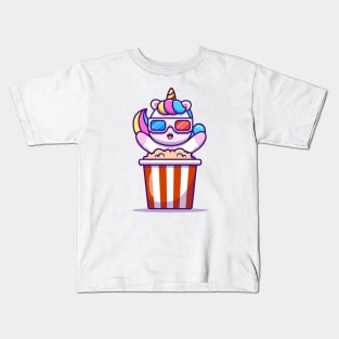 Cute Unicorn Eating Popcorn Kids T-Shirt